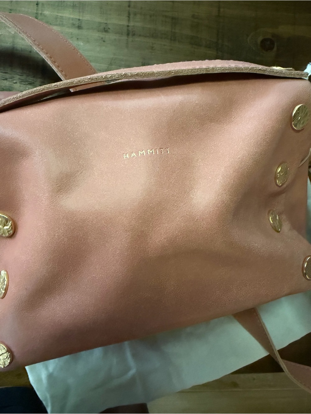 Hammitt Evan crossbody sorbet pink/ brushed gold hammered- SMALL size - Picture 10 of 11